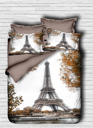L'essentiel linge de maison Juego de funda nórdica doble con impresión 3D, Marrón y blanco